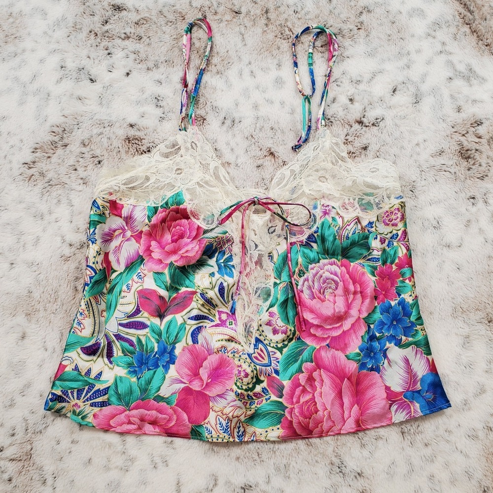 Vintage Victoria's‎ Secret Gold Label Cami Top Lace Floral Satin 80s 90s